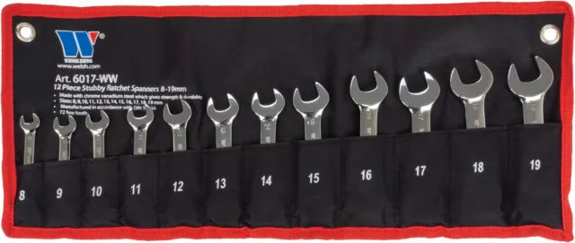 Welzh Werkzeug 12 Piece Stubby Ratchet Spanner Set 72 Teeth 8-19mm 6017-WW