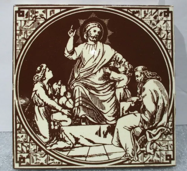 Minton Hollins & Co. Jesus Biblical Tile  Arts & Crafts Art Pottery 6 x 6 x 3/8"