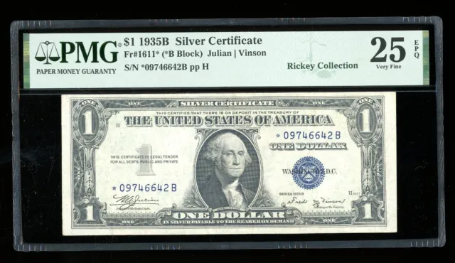 DBR $1 1935-B Silver Vinson STAR Fr. 1611* PMG 25 EPQ Serial *09746642B