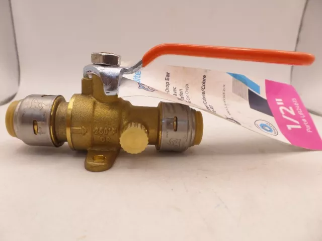 Sharkbite Ur24615 Max 1/2" Brass Ptc Ball Valve With Drain & Drop Ear