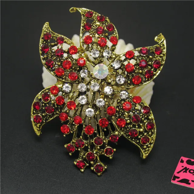 New Fashion Women Red Bling Gorgeous Flower Crystal Charm Brooch Pin Gifts