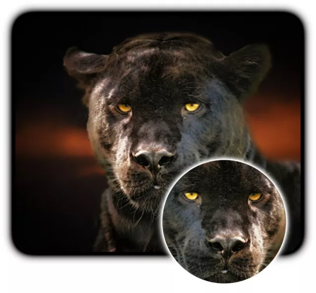 Black Panther Leopard - Mouse Pad + Coaster - 1/4" Rubber Mat - Great Gift Man