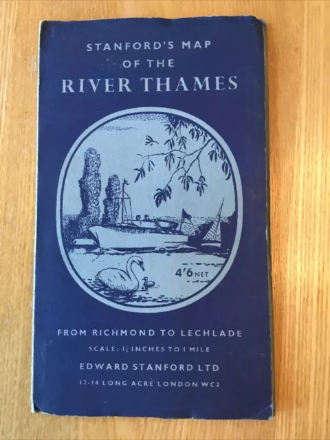 1953 Stanford’s Map Of The River Thames From Richmond To Lechlade