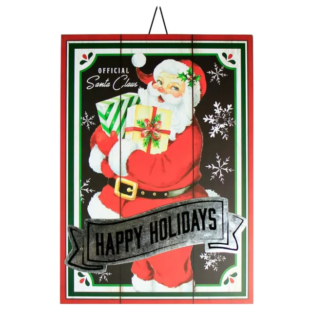 Santa Claus Happy Holidays Xmas In/Outdoor Retro Vtg Wall Sign Yard Stake Decor