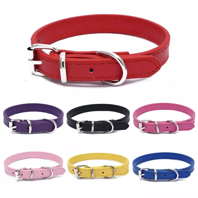 PU Leather Dog Cat Collar Safe Buckle Puppy Neck Strap Adjustable Pet Necklace