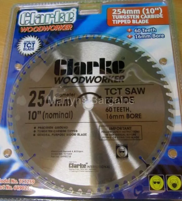 saw blade 254mm bench Blade 60 Tooth 16mm bore hole for Clarke 10 inch table saw