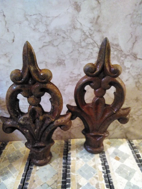 Antique Cast Iron Steeple Finials/Curtain Rod Ends/Gate Topper Set Of 2