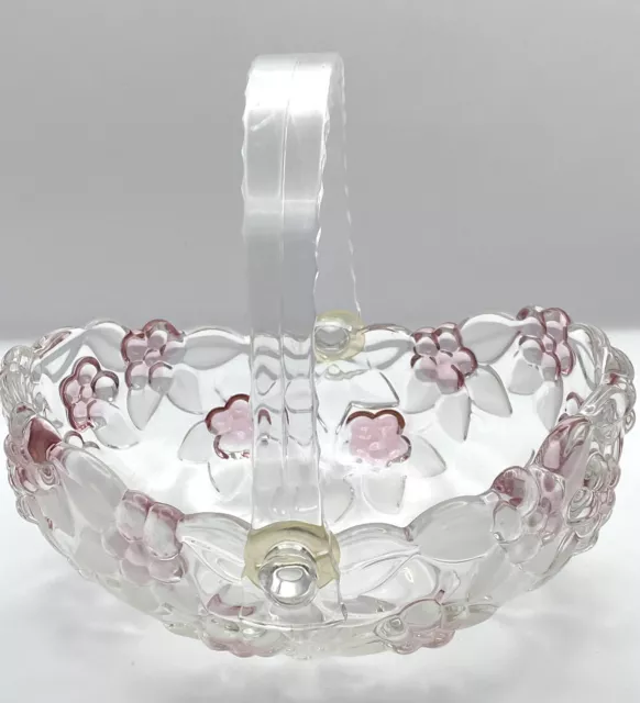 Walther Glass Mikasa Carmen Satinrose Basket Oval Crystal Bowl Acrylic Handle