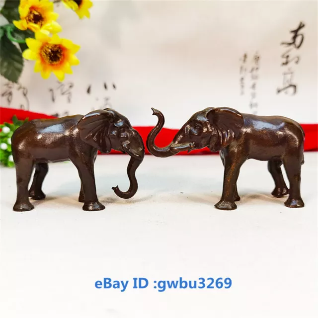 Collection Chinese old Tibet Bronze hand carved Elephant Statue a pair 23158