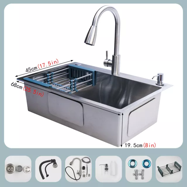 23.5"/ 25.5''/28" Drop In Kitchen Sink Top Mount Single Bowl Stainless Steel