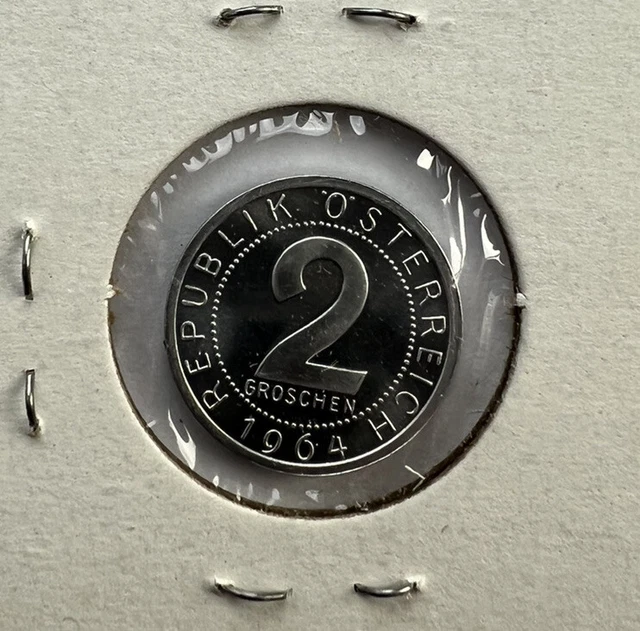 1964 Austria 2 Groschen Coin PROOF    ( Mintage 173K )  World Coin     #K865 3