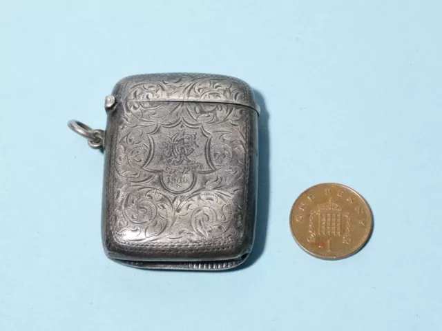 1900 Sterling Silver Match Holder Vesta Case Fob with FJE Monogram #LVT22