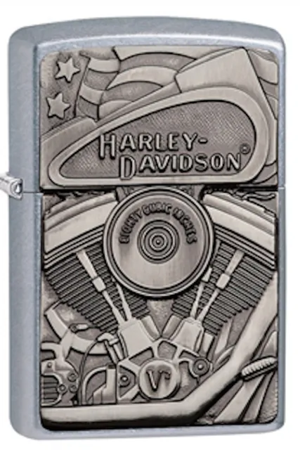 Zippo Harley Davidson Emblem Lighter With Motor, Flag and Eagle, 29266, NIB