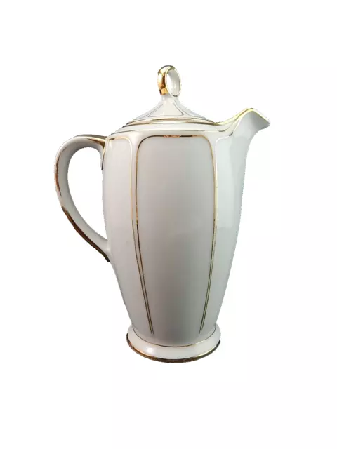 Antigua Arte Deco Tetera Cafetera Porcelana Bavaria Blanca Oro