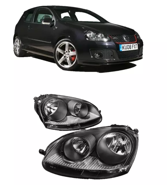 Black Inner Headlamp Vw Golf Headlights Mk5 Gti & Gtd Estate   2003-2009 Pair