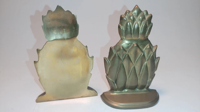 Vintage Mid Century Modern Pineapple Solid Brass 6" Bookends Andrea Sadek Taiwan