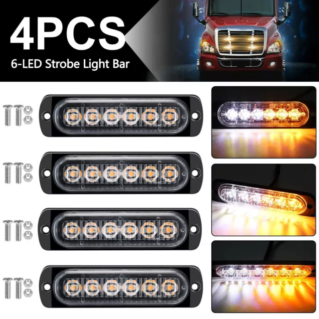 4x 6 LED Amber Recovery Strobe Flashing Grille Light Lightbar Truck Beacon Lamp