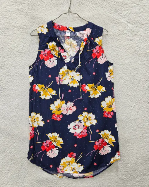 Old Navy Top Women Large Blue Floral 100% Rayon Sleeveless V-Neck Casual Blouse