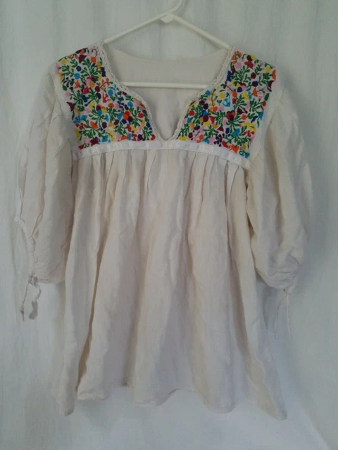 Vtg 70s Gauze Embroidered Blouse Top Shirt Hippie Boho Peasant Festival