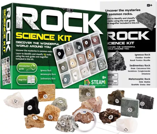 Dr. Daz Mineral Rock Stone Collection Kit Geology Science Kit 15 Real Rocks w...