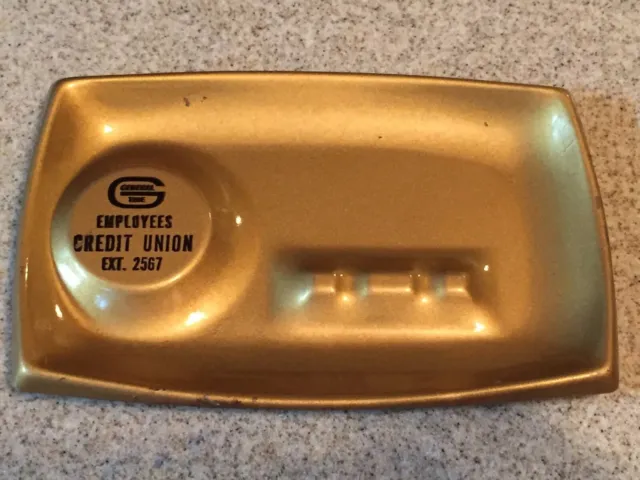 General Tire Employees Credit Union Advertising Ashtray Metal Gold - 2