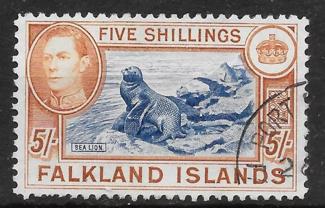 FALKLAND ISLANDS SG161b 1938 5/= INDIGO & PALE YELLOW-BROWN USED*