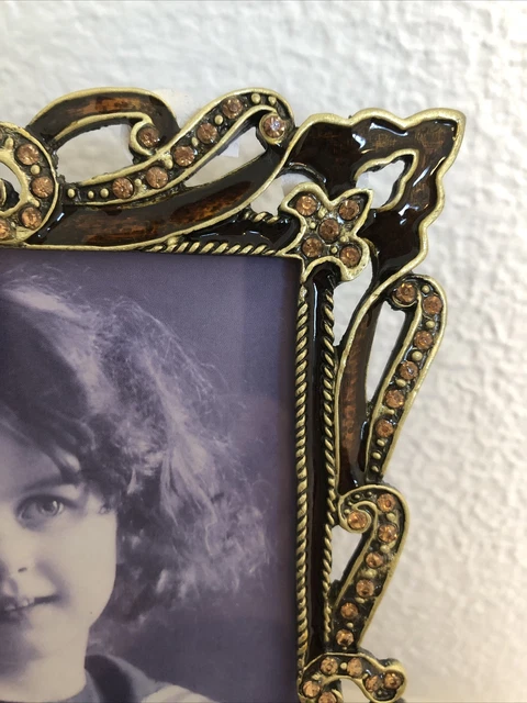 GORGEOUS Rhinestone Beautiful Brass  Picture Frame Jeweled Photo 4 X 6” 3