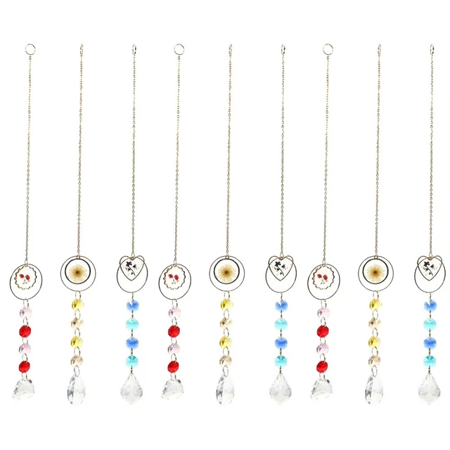 Glass Pendant Crystal Sun Catcher Dried Flower Crystal Pendant Sun Visor Office