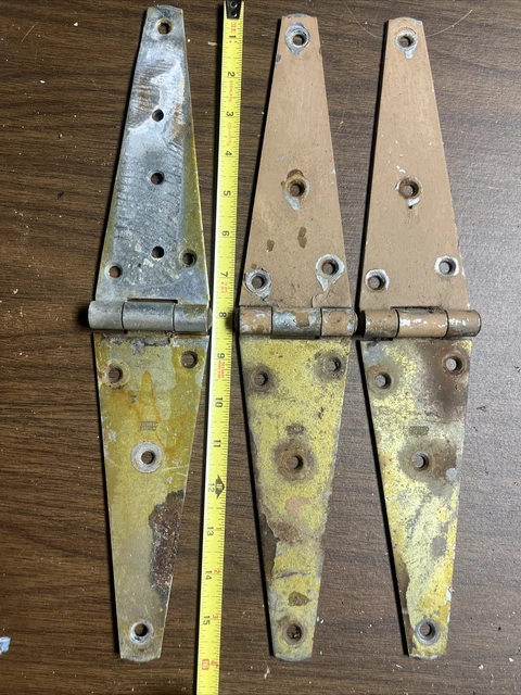 Lot of 3 Antique Vintage Old Large 16" Rusty  Strap Hinges Barn Door Shed