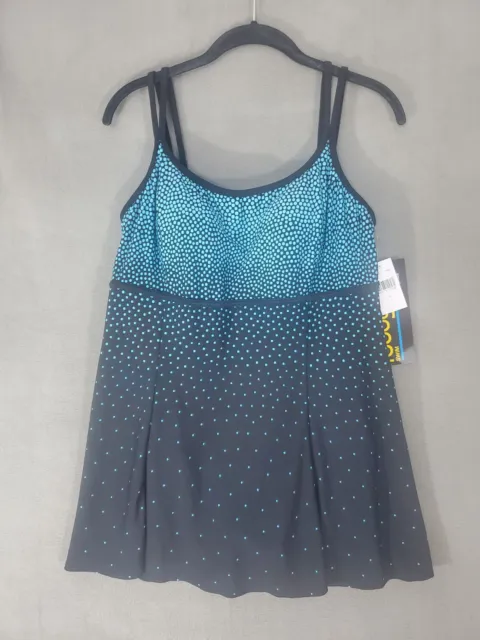 ROBBY LEN BY LONGITUDE 14 Dynasty Lingerie Strap Swimdress Blue Polka Dot NWT