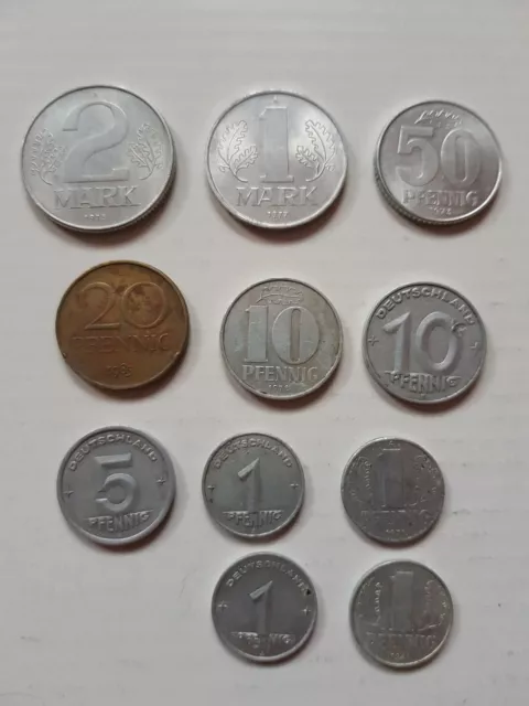 Alte DDR Mark Deutsche Mark Erinnerungssatz 1 Pfennig bis 2 DM