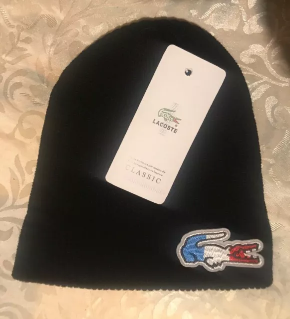 «Bonnet Gros Logo lacoste Brodé Bonnet Sans Ourlet en acrylique, Noir, Neuf