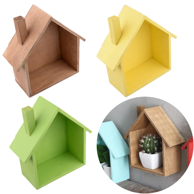 Wooden House Shaped Shelving Display Unit  Wall Hanging Box Storage Rack Decor