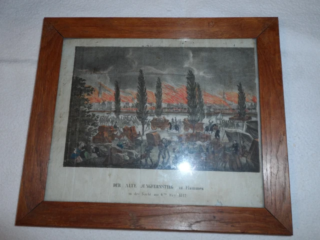 Hamburg / Der alte Jungfernstieg in Flammen 1842 hangeschiebenem Brief Rückseite