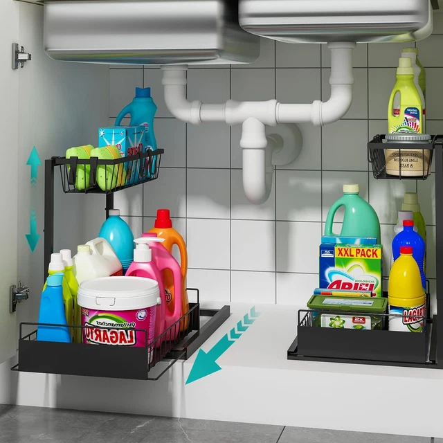 UNDER SINK ORGANIZER,HEIGHT Adjustable Pull Out Organizer 2