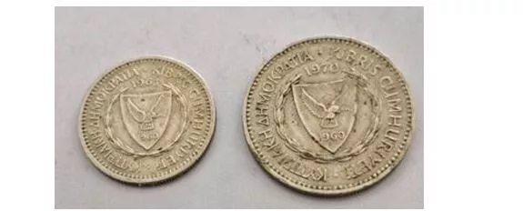 Cyprus 25 Mils 1963 and 50 Mils 1970  coins, Low mintage (c403)