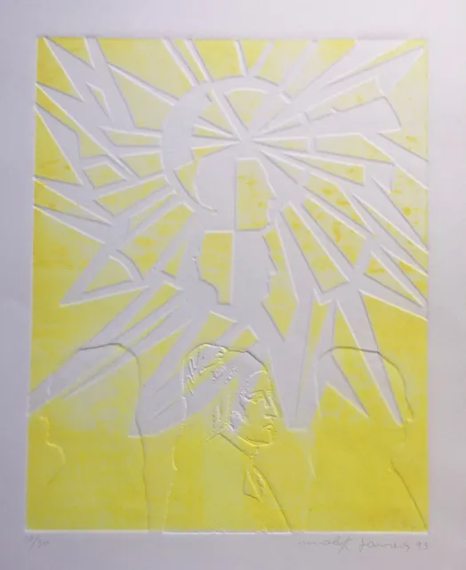 MALEK PANSERA, Bella Calcografia a rilievo in giallo limone, 1993 firmata