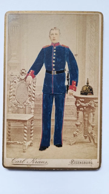 Regensburg Portrait CdV Soldat Pickelhaube Regiment 11 koloriert Bayern 1880er