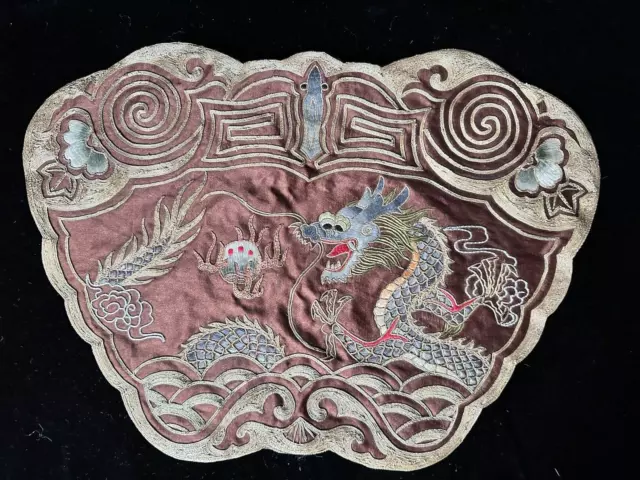 VTG Dragon Golden Cloud Chinese Hand Embroidered Silk Rayon Cloth