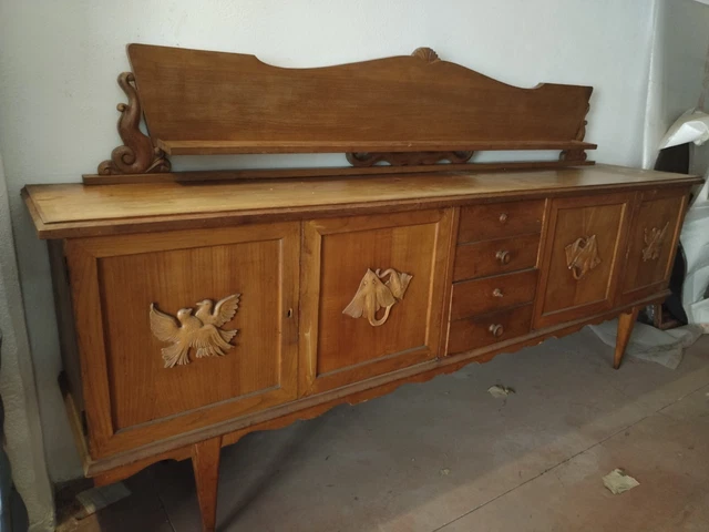 Credenza legno intarsiato vintage legno noce legno massello, credenza soggiorno