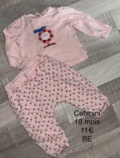 Catimini 18 MOIS Fille: Ensemble Pantalon Molleton + T Shirt Rose Mi Saison BE