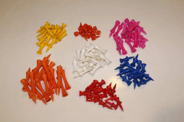 Very Cheap -  105. Plastic Castle Golf Tees, Mixed Lengths, Good Condition.