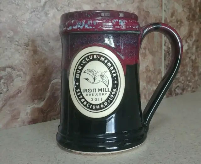 2011 Iron Hill Brewery Mug  Made in USA  Maroon & Black  6"  MINT
