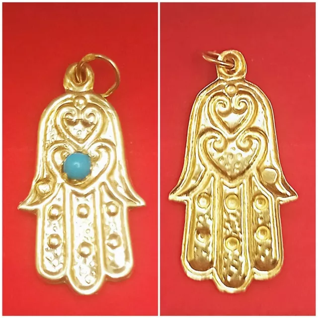 Egipto Mal de Ojo Hamsa Colgante de Mano Sólido Oro Sólido Amarillo de 14K...