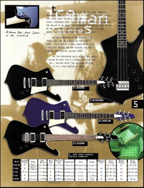 J. & Sean Yseult White Zombie Iceman 300 350 Series guitar ad with specs