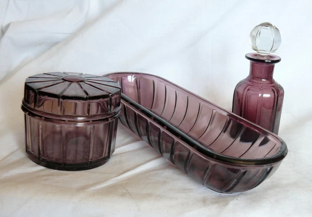 Nécessaire De Toilette Art Déco En Verre Craquelé Ambré - Marcel Franck