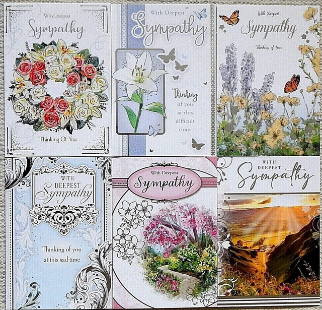 6 SYMPATHY CARDS, Condolence, Bereavement, Sorry for your Loss, Pack of