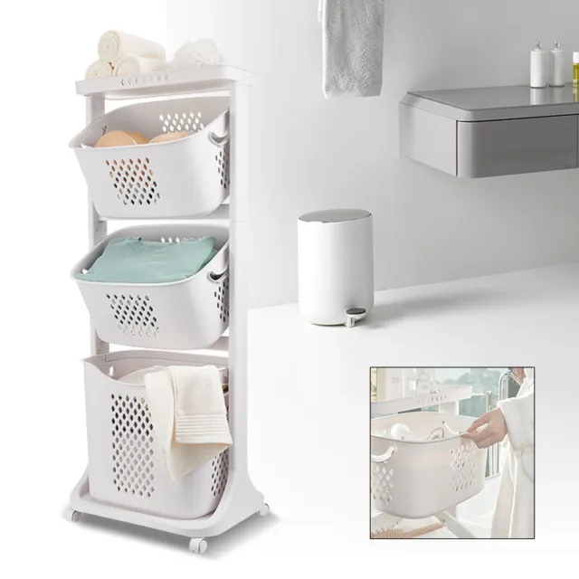 3 Tier Laundry Hamper Basket Sorter Clothes Storage Organizer Shelf Rolling Cart