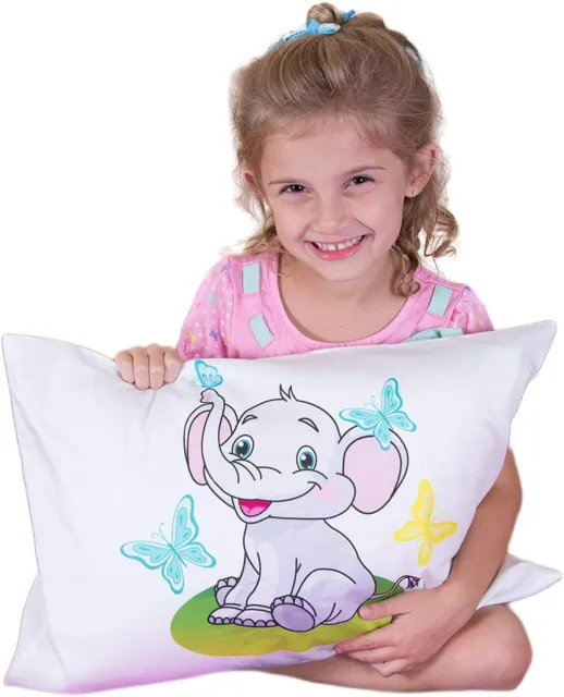 Kinder Fluff Toddler Pillow with Pillowcase Elephant Design 100% Soft Cotton She