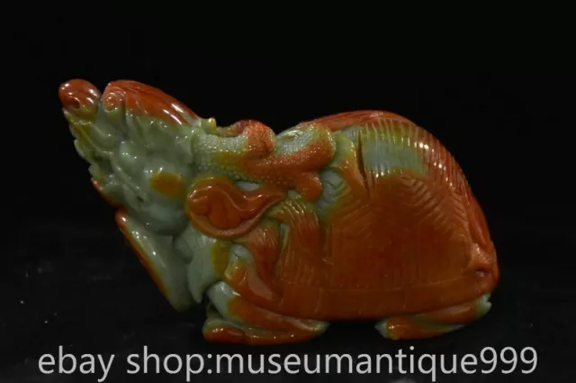 3.6" Chinese Natural Jadeite Jade Carving Dragon turtle Statue Sculpture